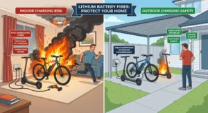an graphic of two scenarios of lithium battery fires