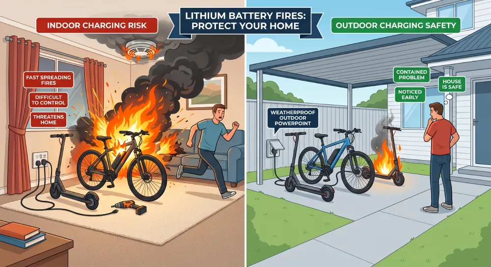an graphic of two scenarios of lithium battery fires